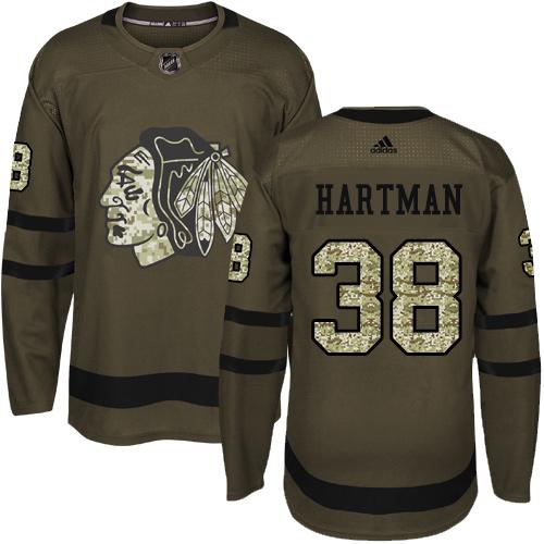 Adidas Blackhawks #38 Ryan Hartman Green Salute to Service Stitched NHL Jersey